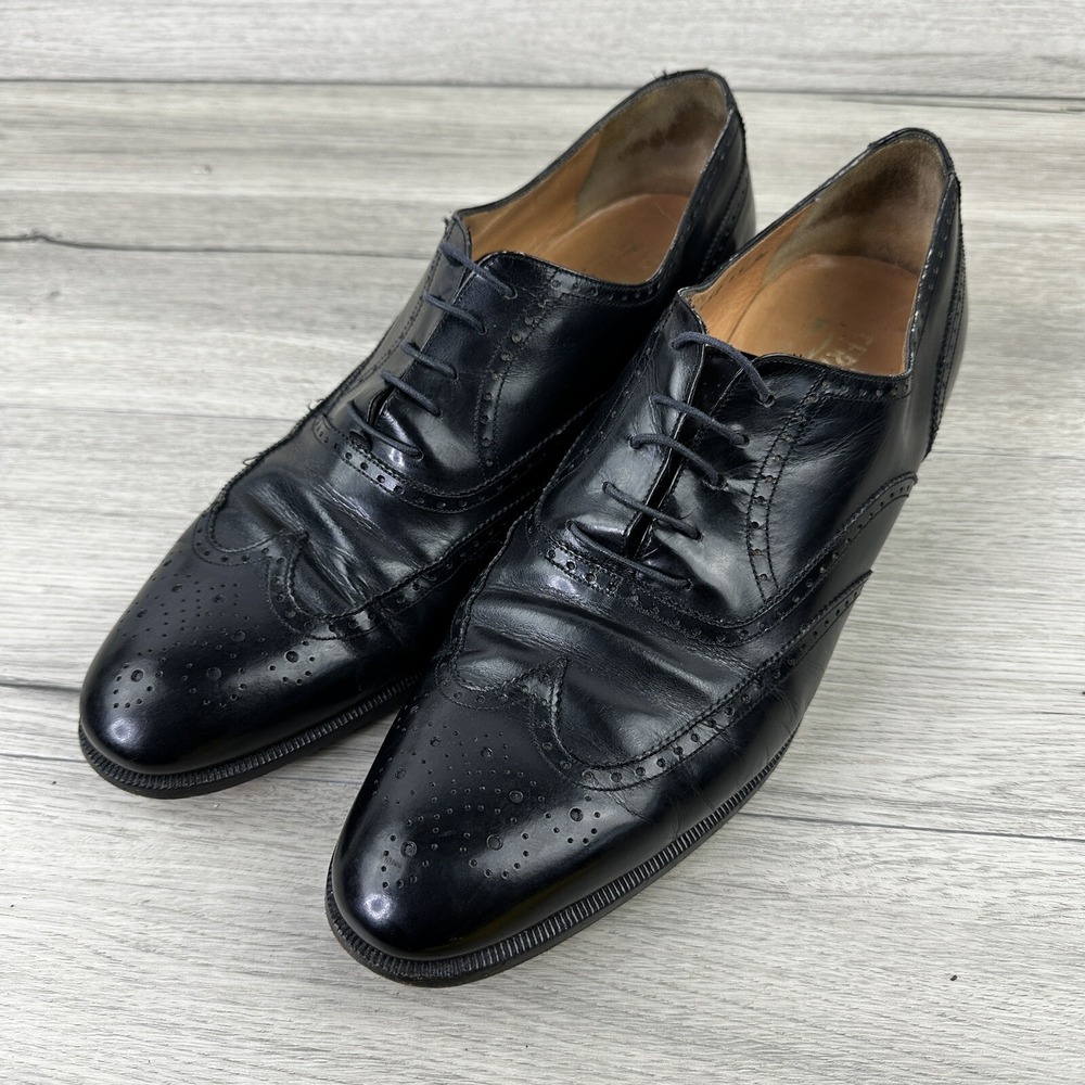 Salvatore Ferragamo Wingtip Oxford Dress Shoes Black Leather Men's Size 11 A*